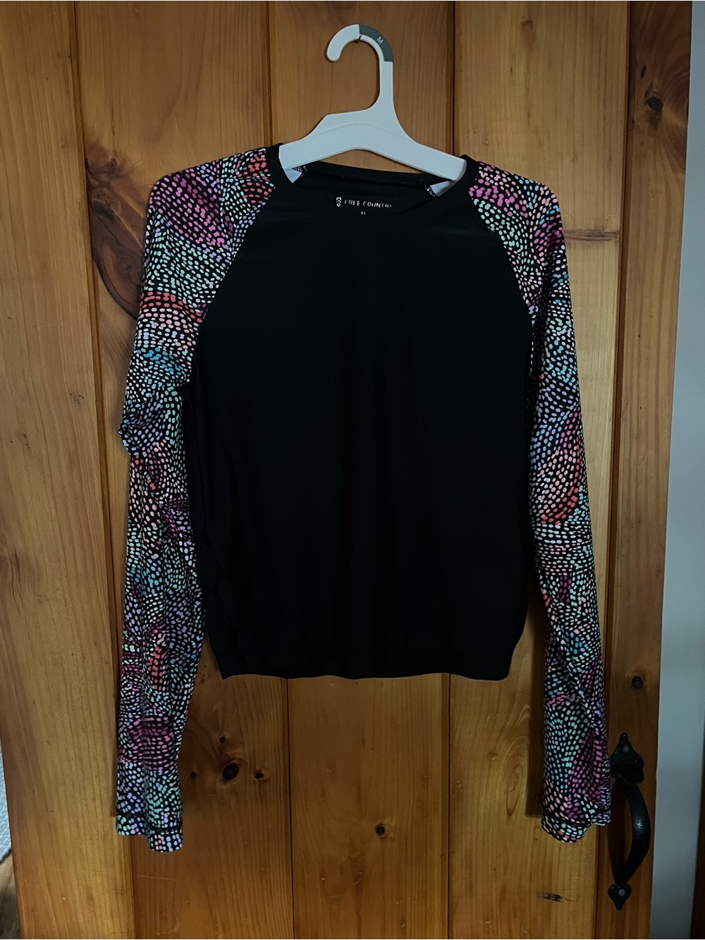 Free Country Black Rashguard with Multicolor Dot Print Sleeves
